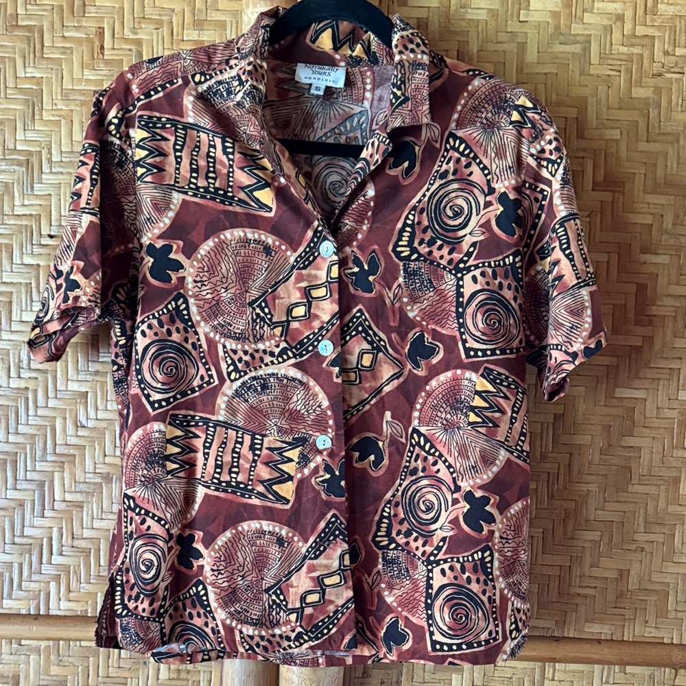 Stylish vintage Naturally Yours Hawaiian Patterned cotton Blouse smal